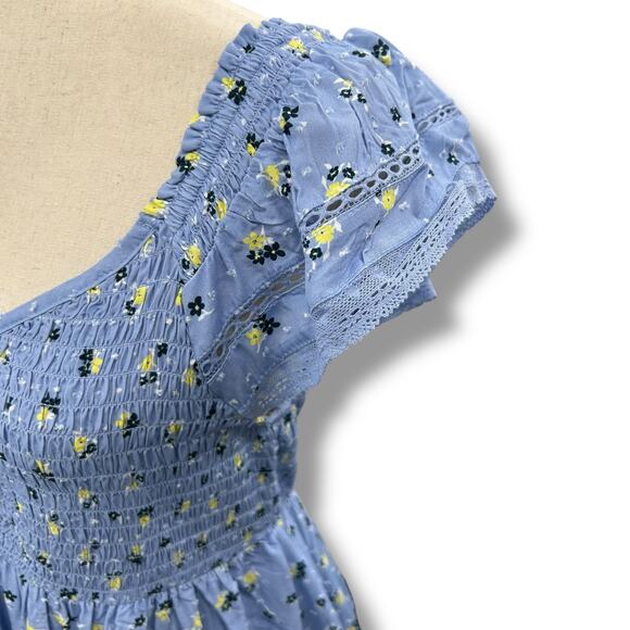 NEW Self Esteem smocked blue floral dress size XL flutter sleeve a-line sundress - Picture 6 of 13